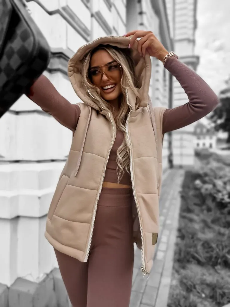 Pletená vesta s kapucňou a zipsom