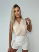 Elegantná dámska blúzka s ozdobným výstrihom, bez rukávov