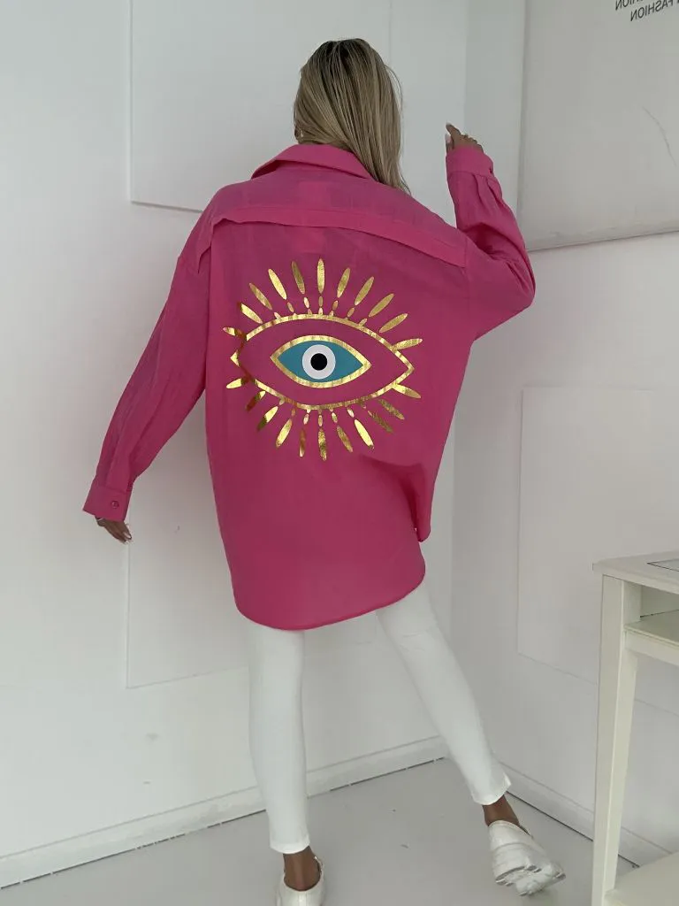 Damen Baumwollshirt mit goldenem Augen-Print