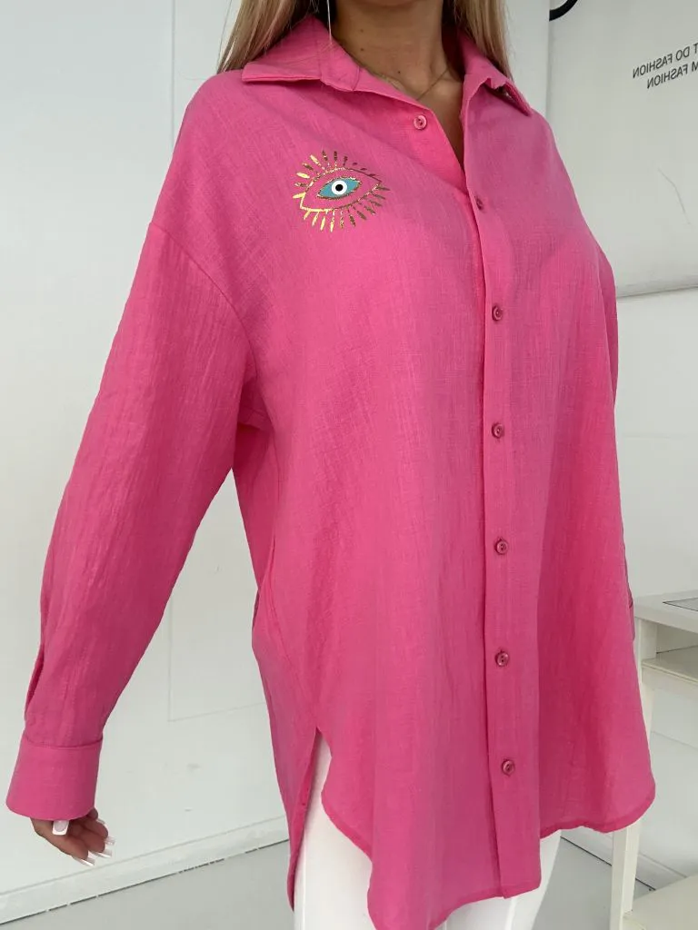Damen Baumwollshirt mit goldenem Augen-Print
