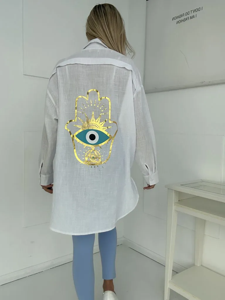 Damen Baumwollshirt mit goldenem Augen-Print