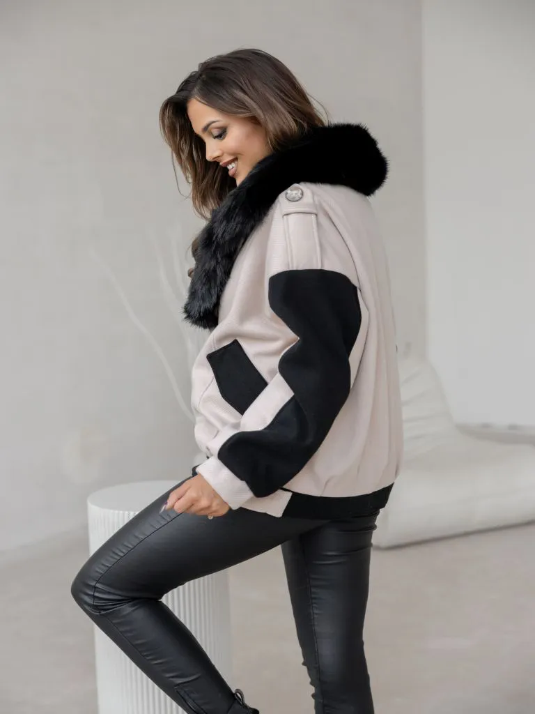 Vegas Pelzjacke - Schwarz und Beige