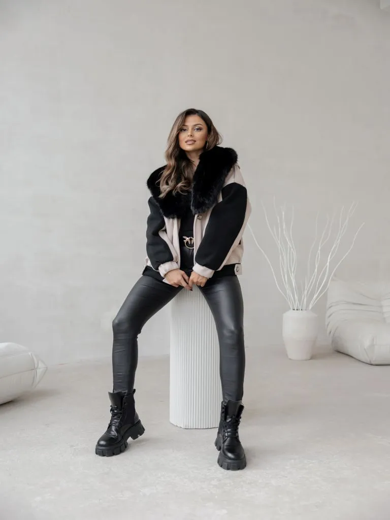 Vegas Pelzjacke - Schwarz und Beige