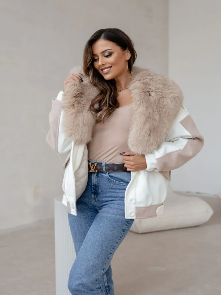 Vegas Pelzjacke - Ecru mit Beige