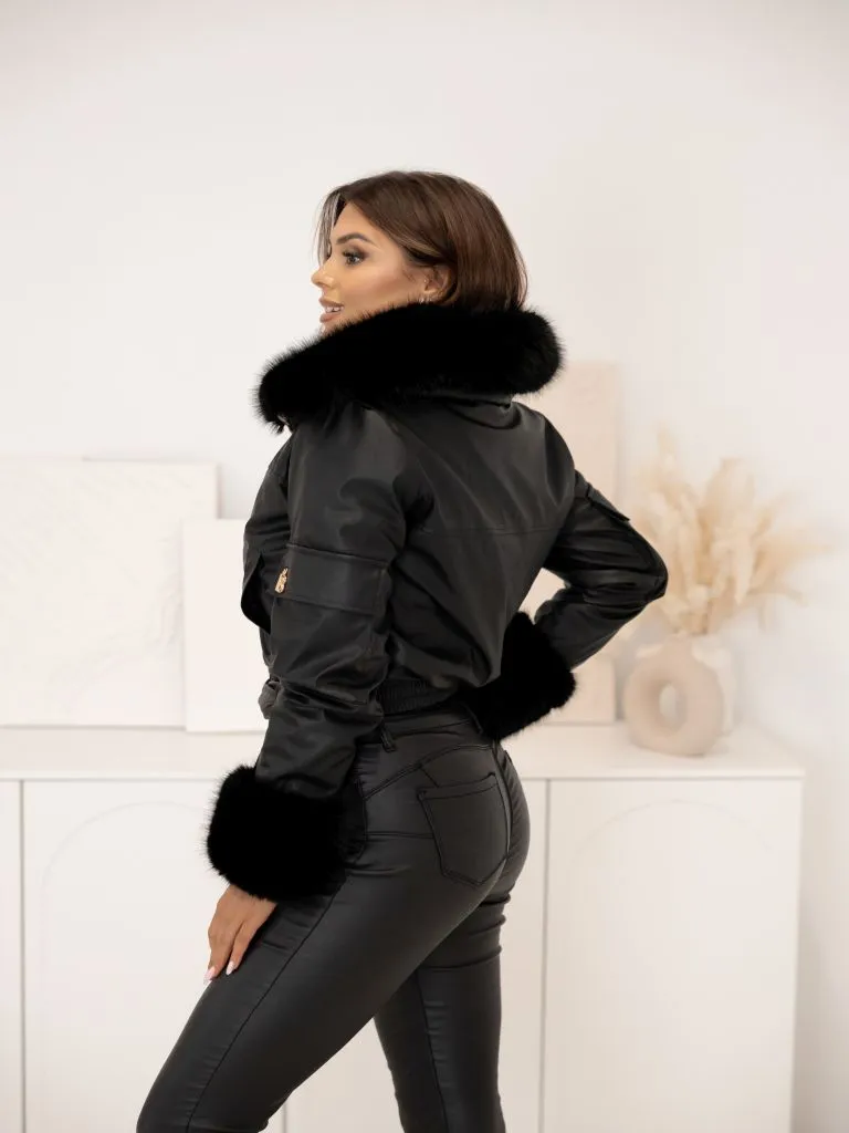 Kožená bunda Aspen s kožušinou - čierna