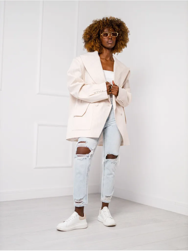 Selene Streifenjacke - Oversize - Beige