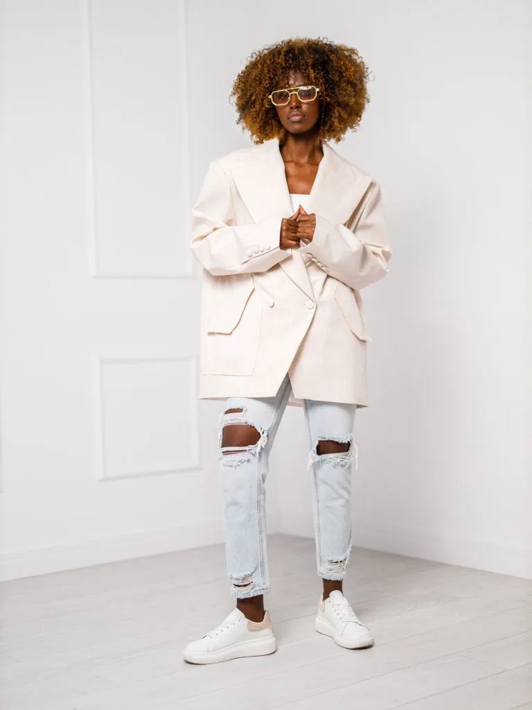 Selene Streifenjacke - Oversize - Beige