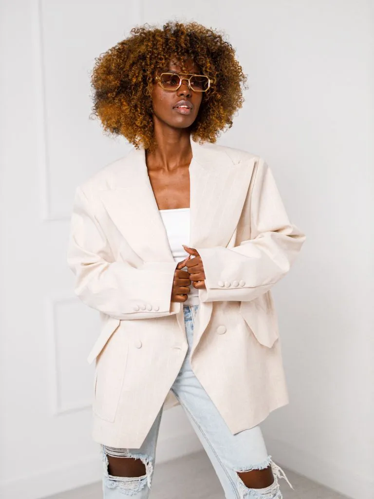 Selene Streifenjacke - Oversize - Beige