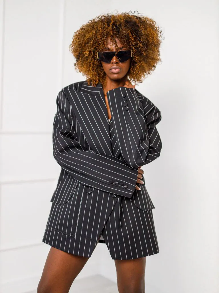 Selene Striped Jacket - Oversized - Black