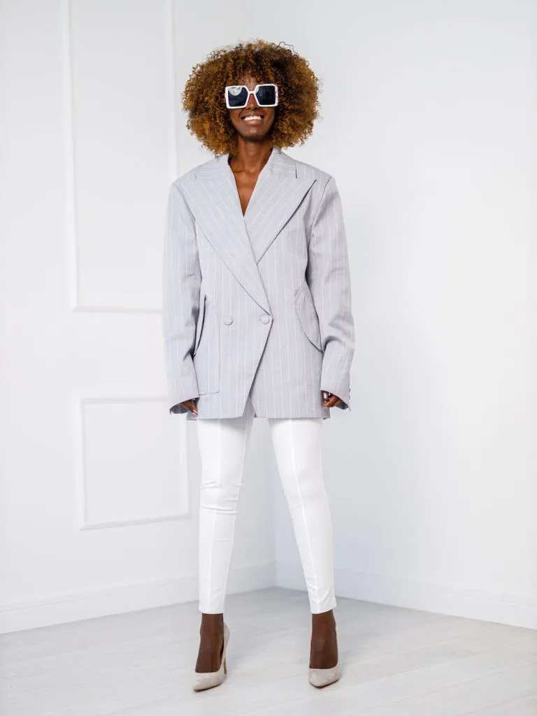 Selene Striped Jacket - Oversized - Grey