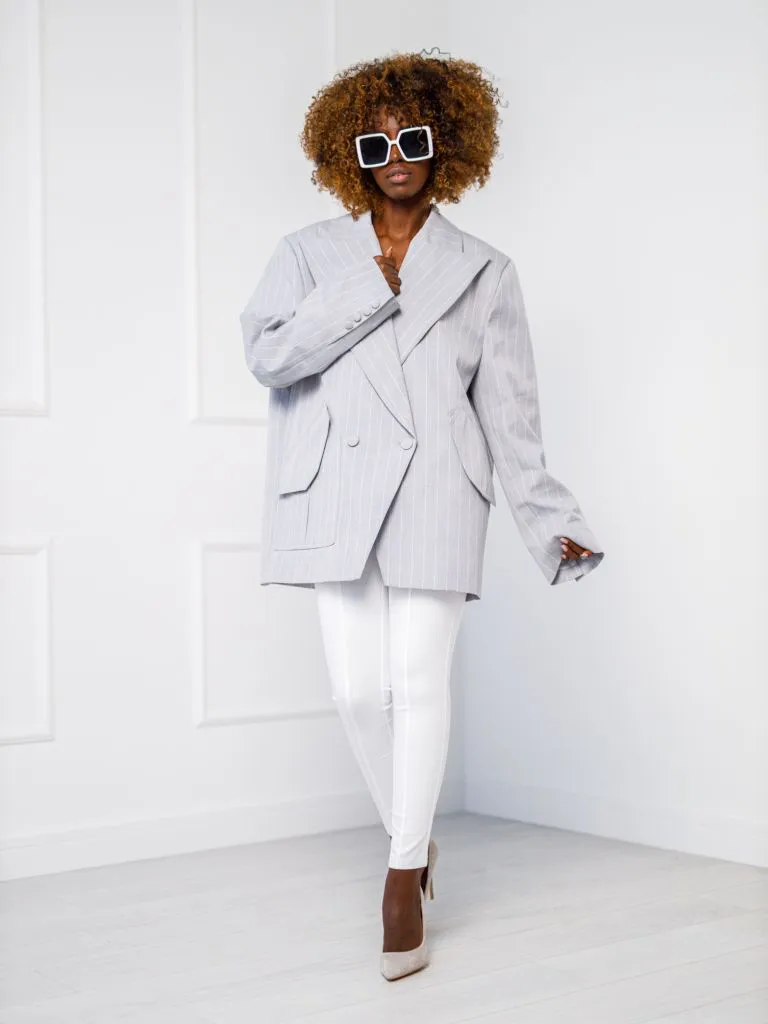 Selene Striped Jacket - Oversized - Grey
