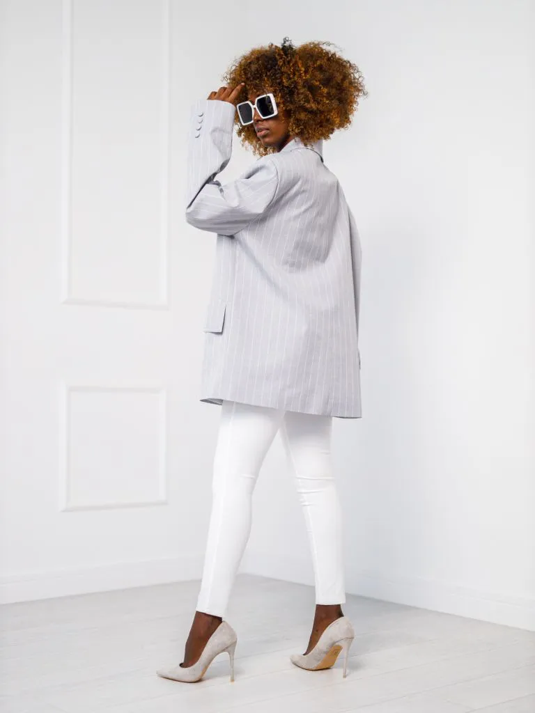 Selene Striped Jacket - Oversized - Grey