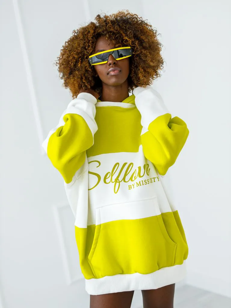 Bluza Selflove z kapturem - limonka z ecru
