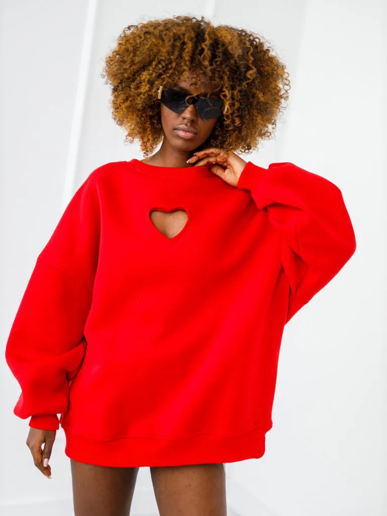 Srdiečková mikina s vystrihnutým srdiečkom - červená