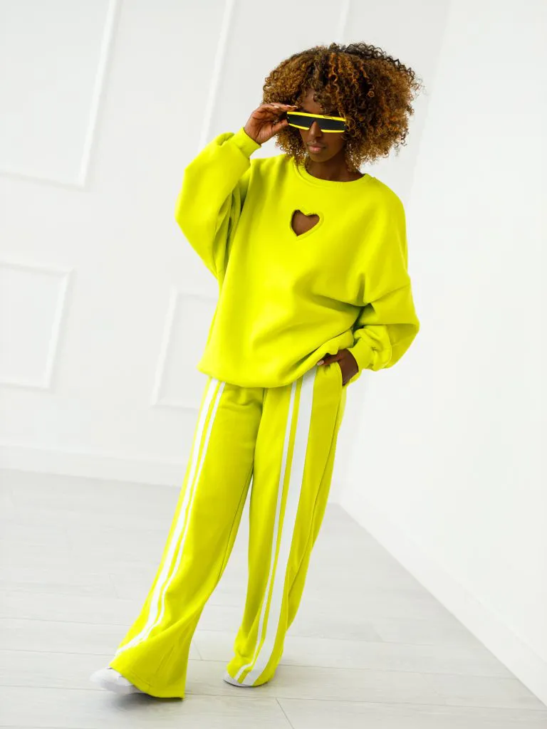 Herz-Sweatshirt mit ausgeschnittenem Herz - Limette