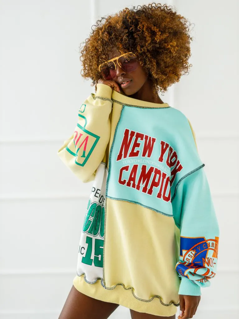 Bluza New York - mięta z żółtym