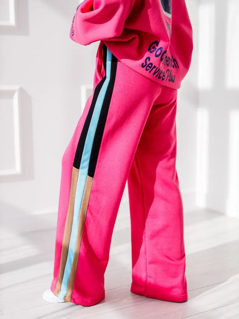 Großhandel - Jogginghose mit farbigem Streifen - Fuchsia