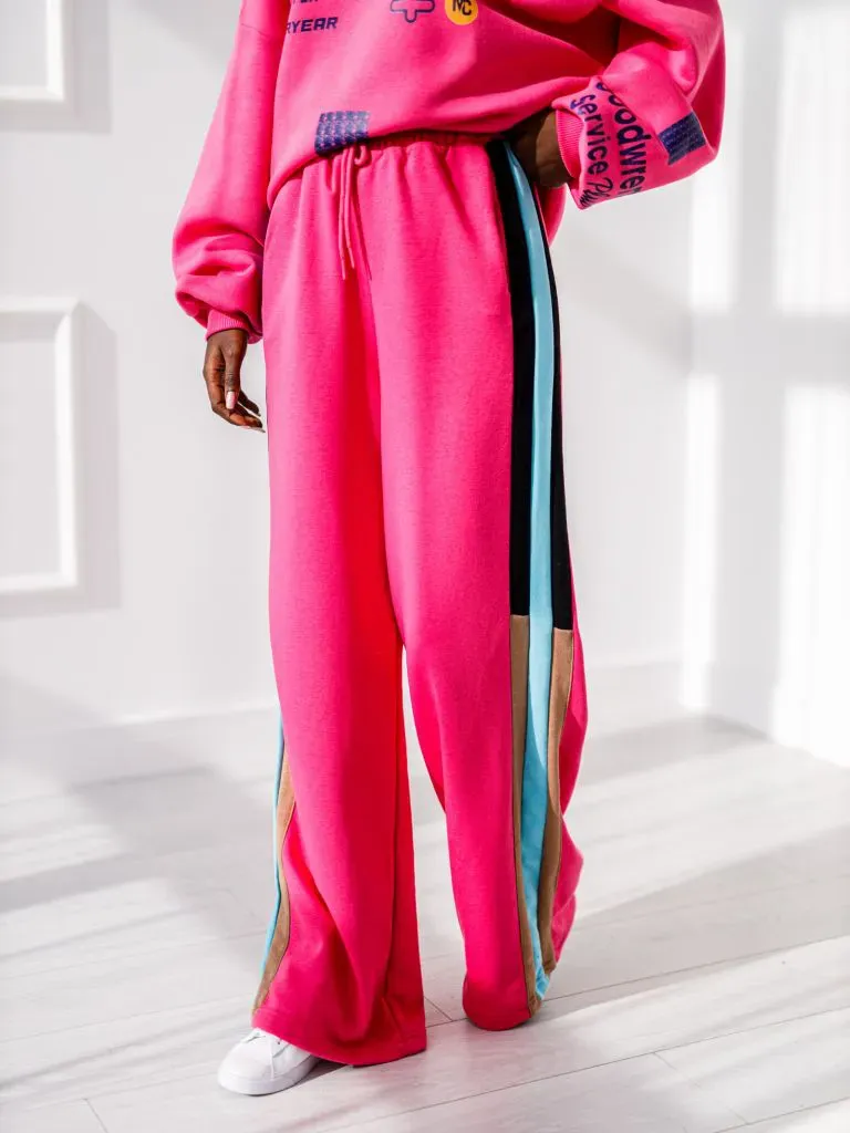 Großhandel - Jogginghose mit farbigem Streifen - Fuchsia