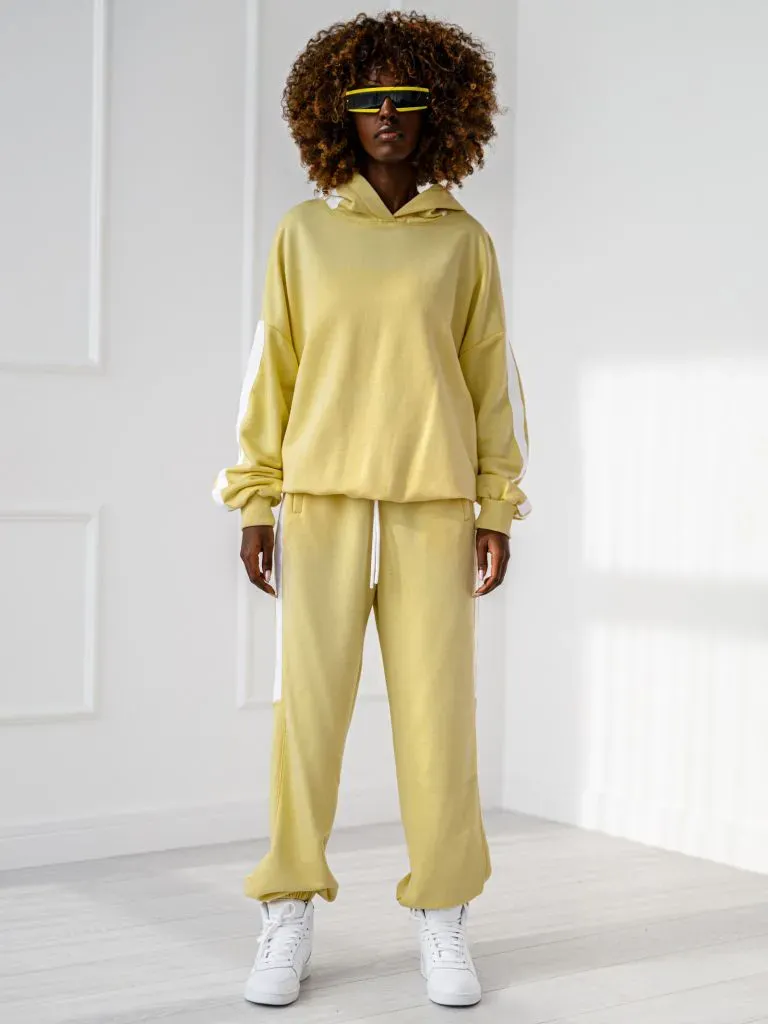 Tracksuit set with hood - Stripe - Yellow