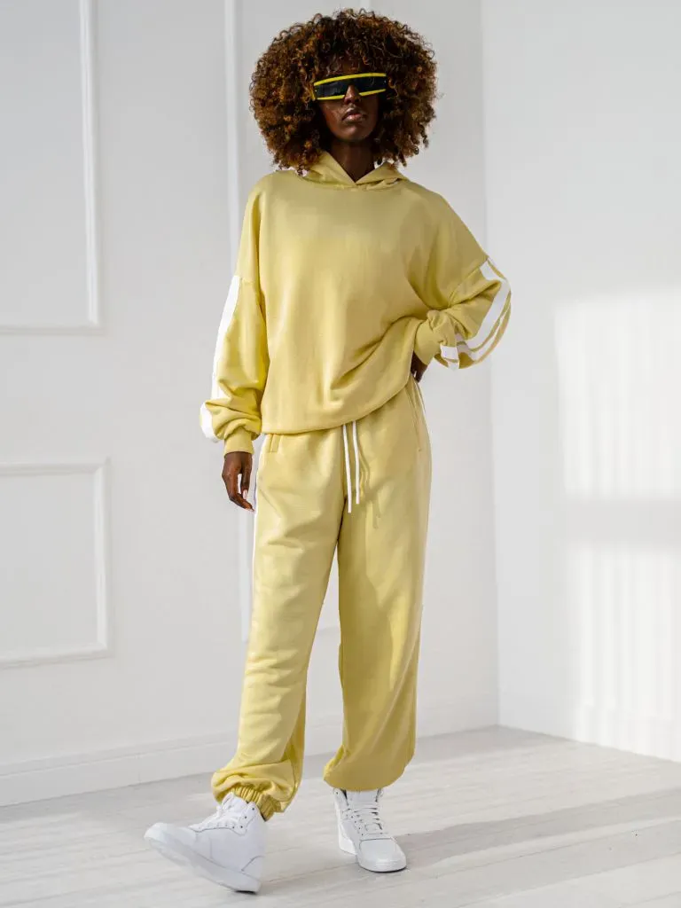 Tepláková súprava s kapucňou - Stripe - Yellow