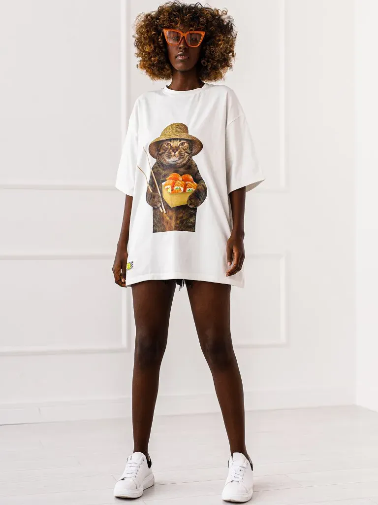 T-shirt Sushi Cat - Ecru