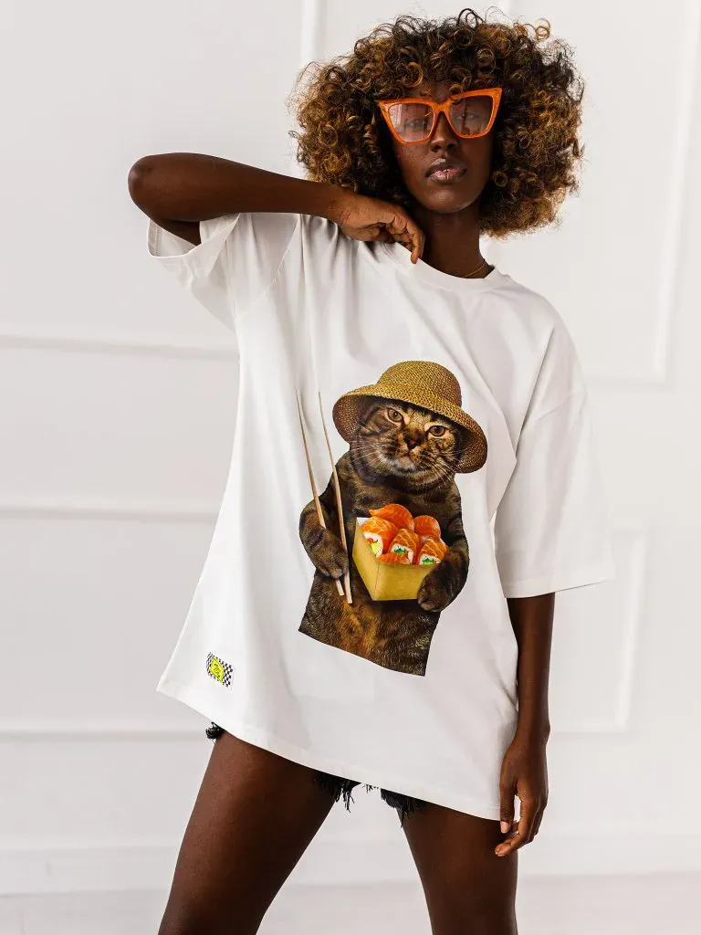 T-shirt Sushi Cat - Ecru