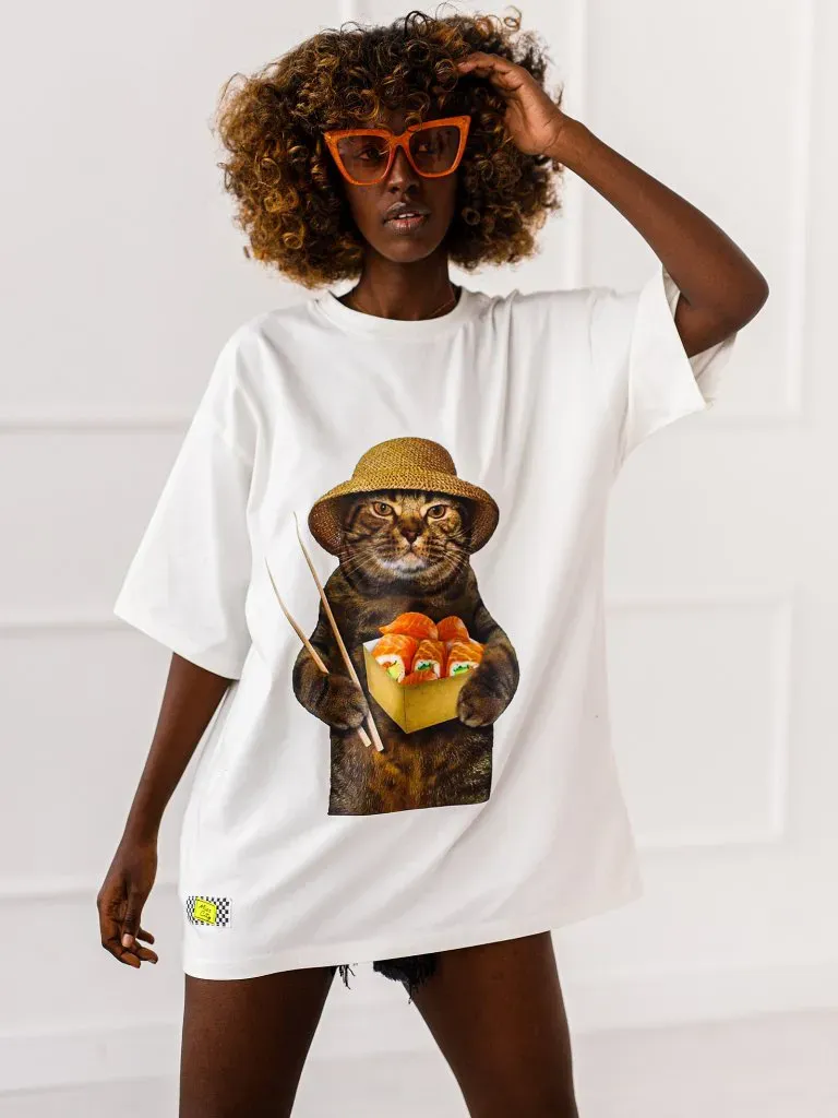T-shirt Sushi Cat - Ecru