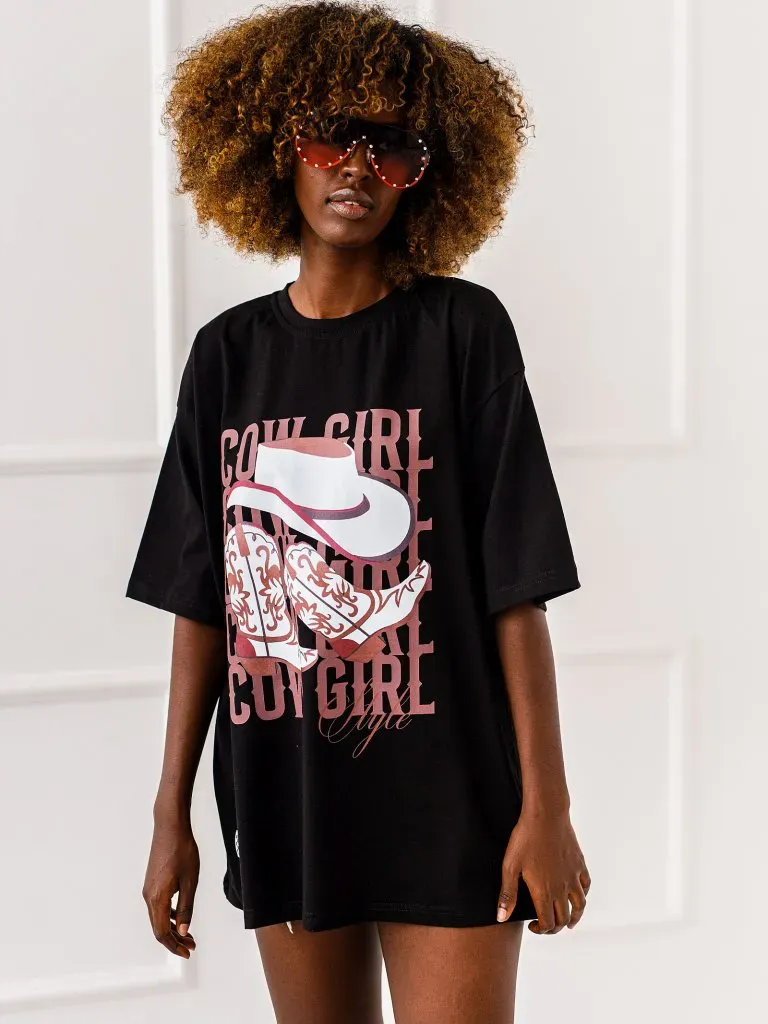 T-shirt “Cowgirl Vibes" - Czarny
