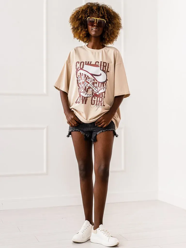 T-shirt “Cowgirl Vibes" - Beżowy