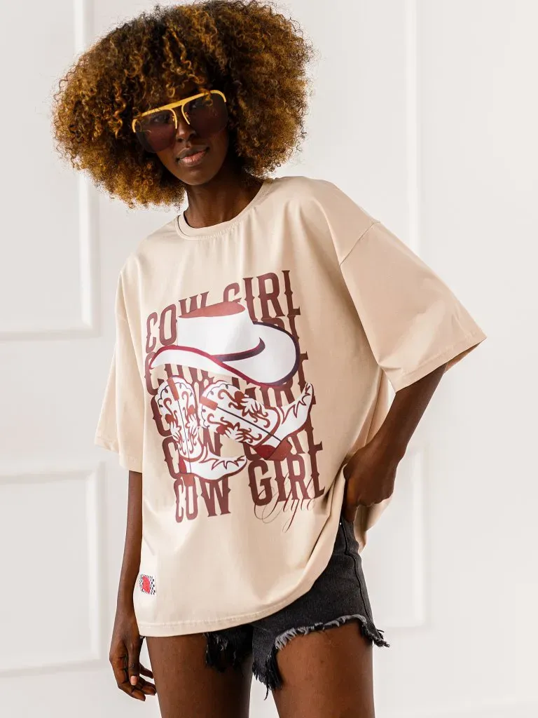 T-shirt “Cowgirl Vibes" - Beżowy