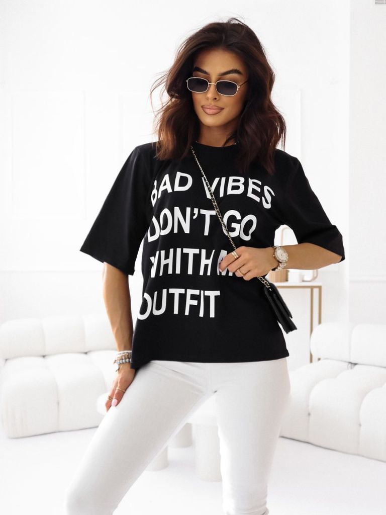T-shirt bad vibes dont go with my outfit- czarny